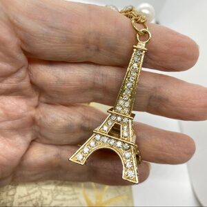 Eiffel Tower Gold Tone Rhinestone Long Necklace